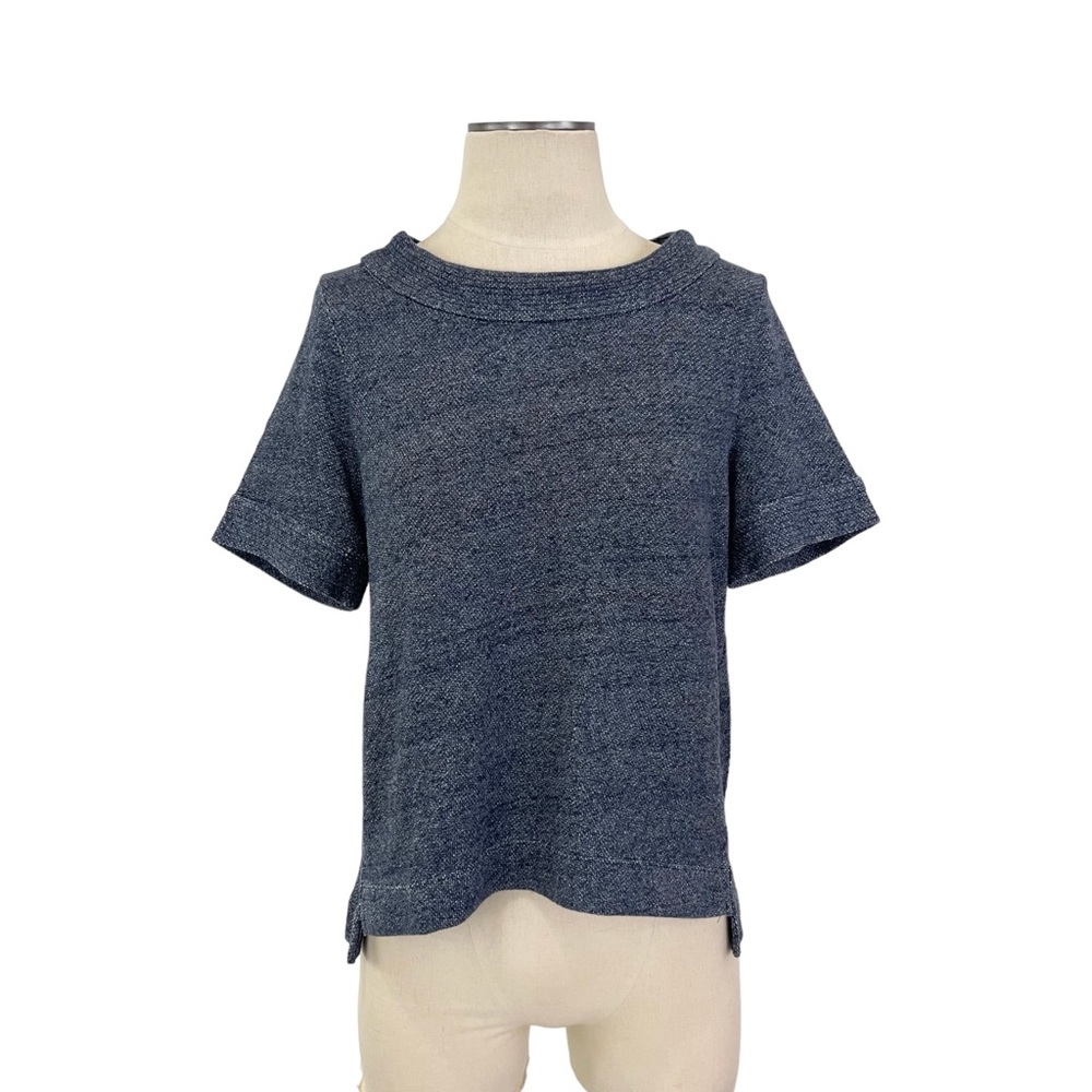 Banana Republic- Step Hem Short Sleeved Heather Navy Top Size Small
